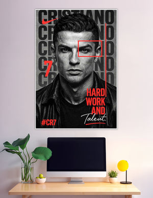 Cristiano Ronaldo CR7 black and white motivational sports poster