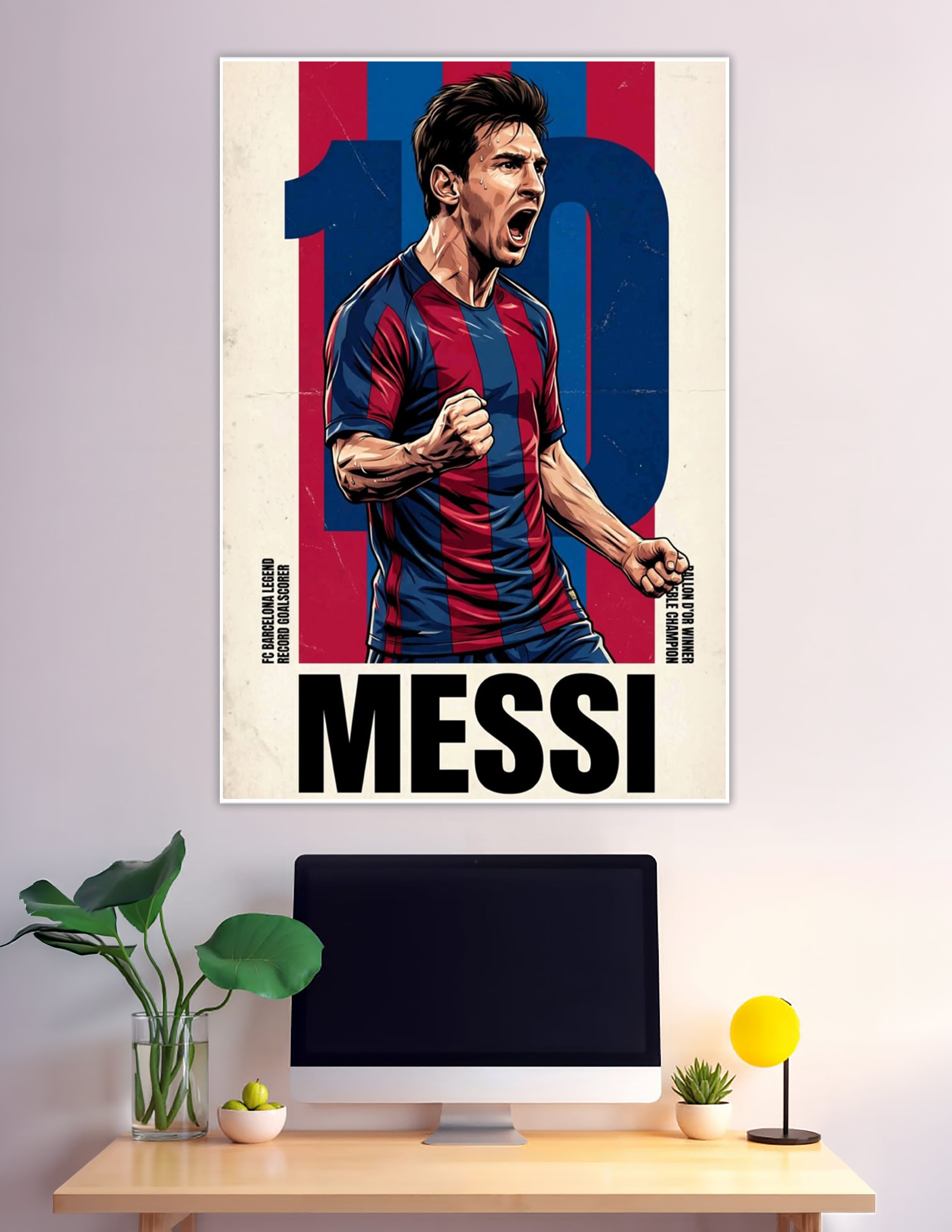 Illustrated Messi number 10 Barcelona celebration poster