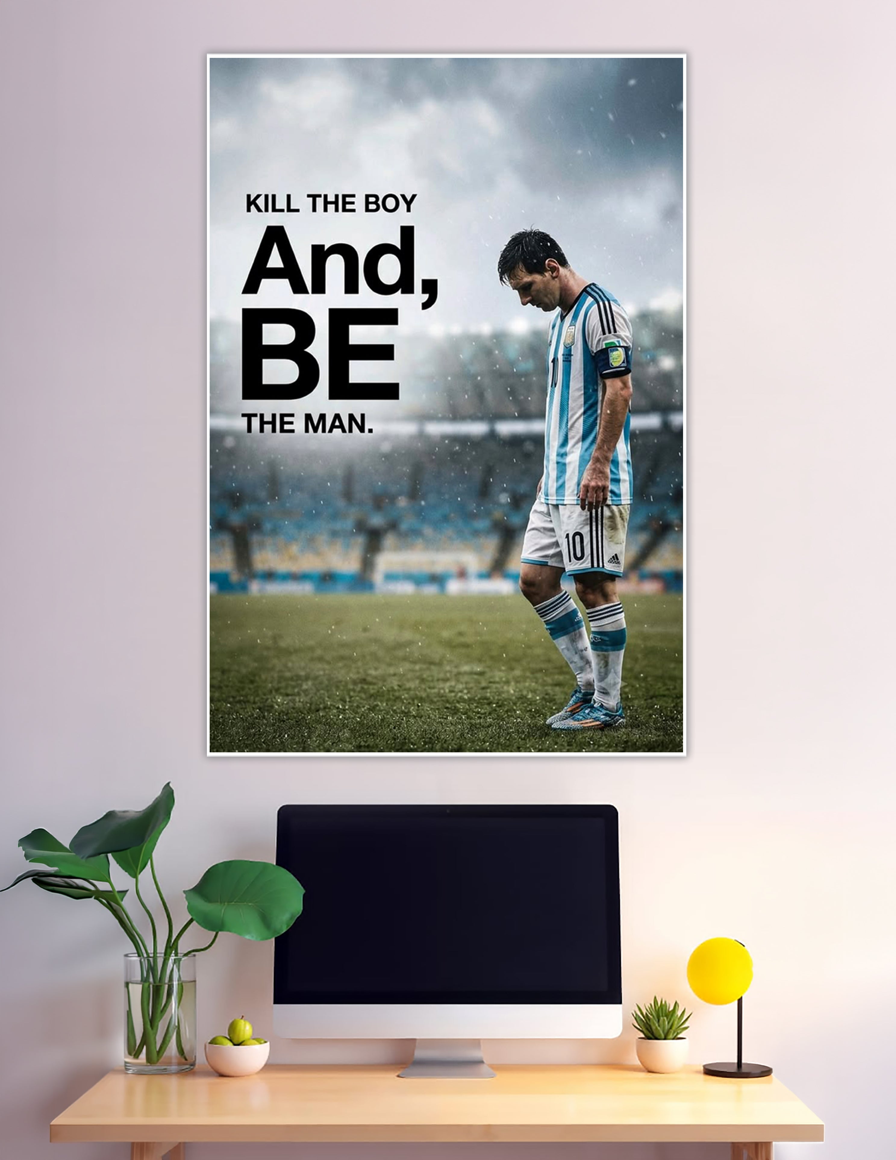 Football player number 10 in rain with motivational quote