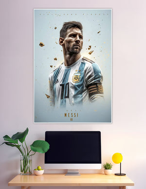 Messi number 10 Argentina jersey gold shatter poster