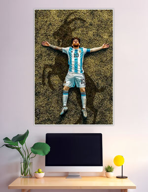 Argentina number 10 player lying arms open on pitch
