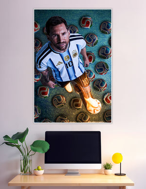 Messi Argentina jersey number 10 fire feet aerial poster
