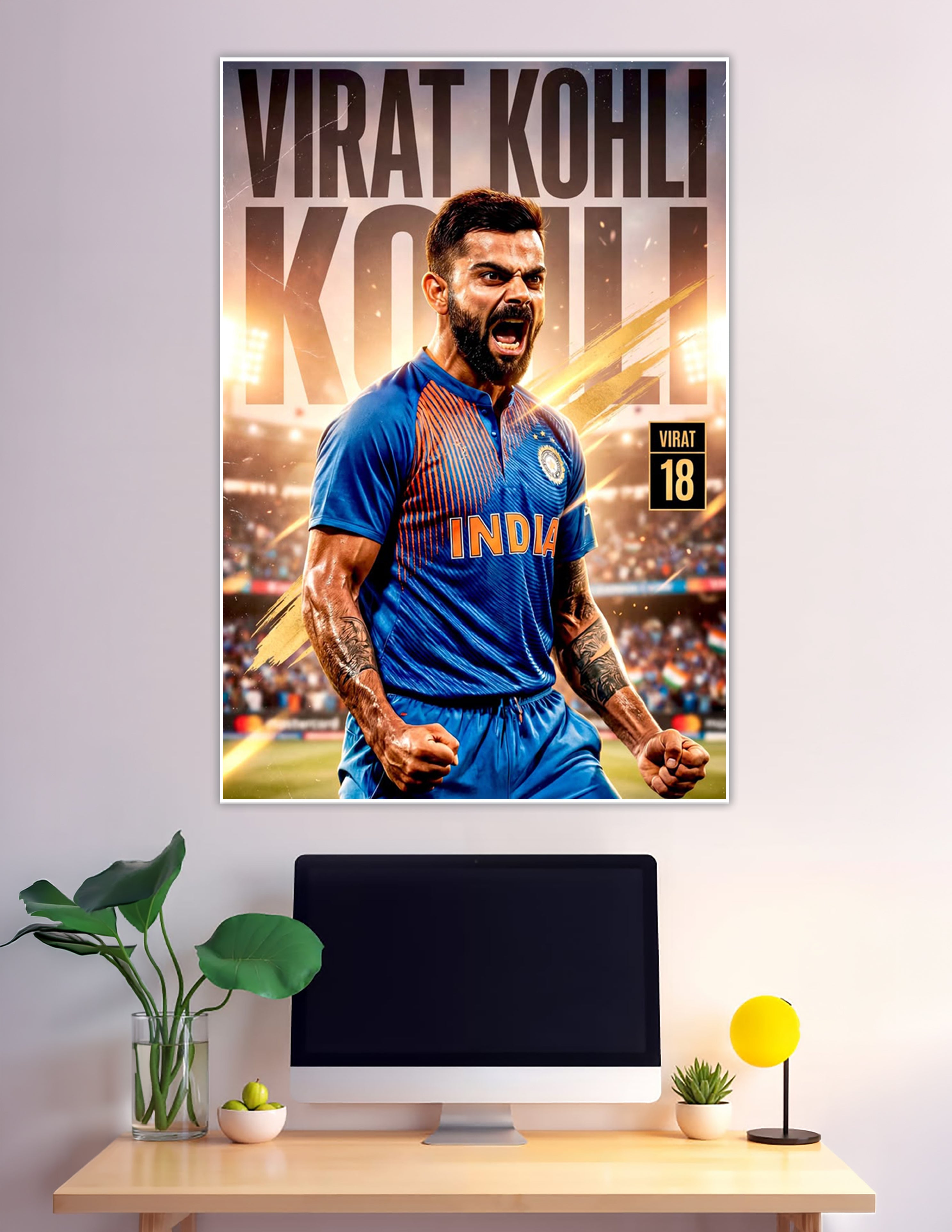 Virat Kohli India cricket jersey number 18 celebration poster