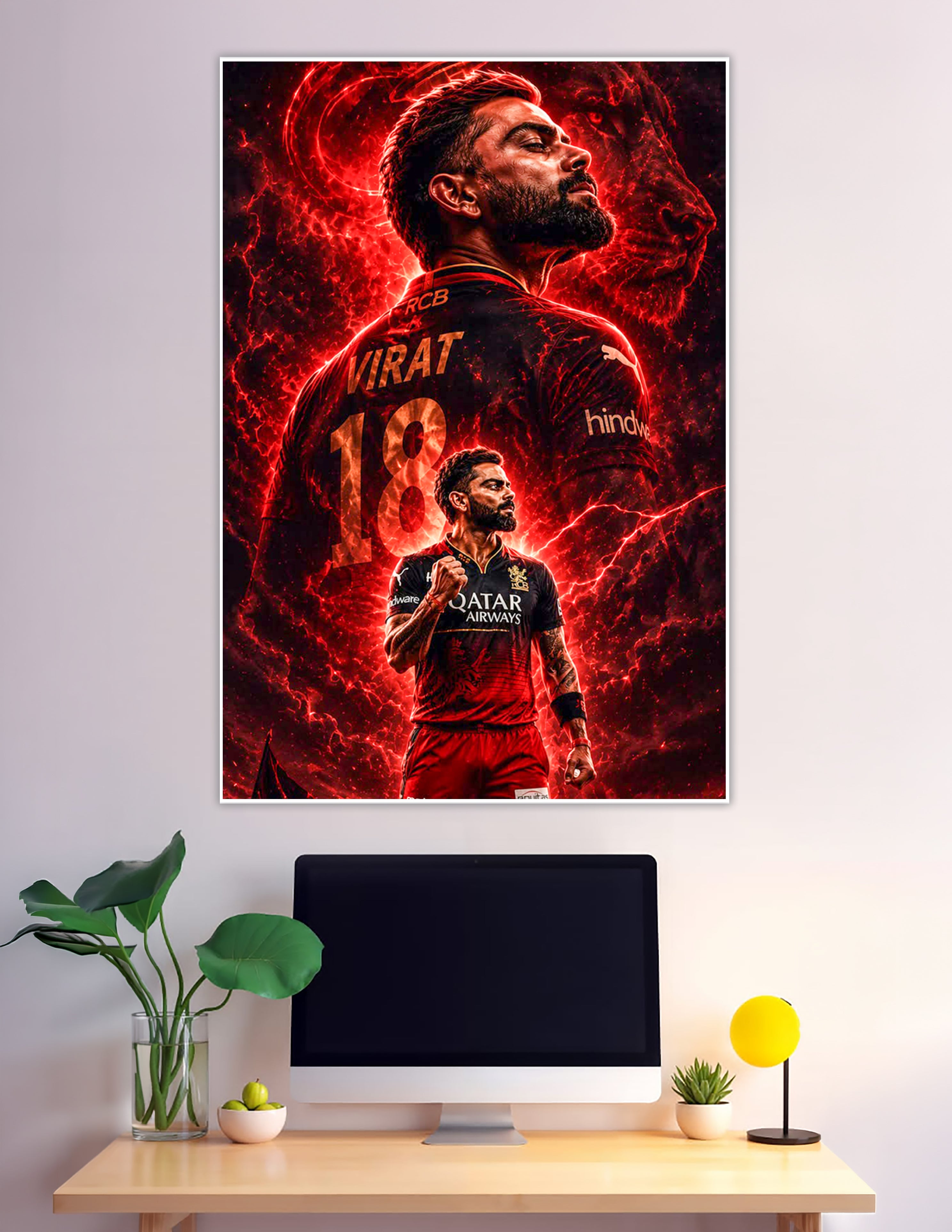 Virat Kohli RCB jersey number 18 fiery red poster
