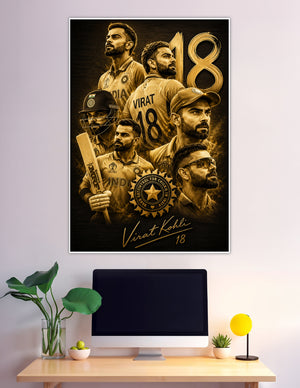 Virat Kohli golden collage poster India cricket number 18