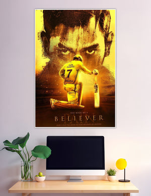 MS Dhoni number 7 CSK golden believer cricket poster