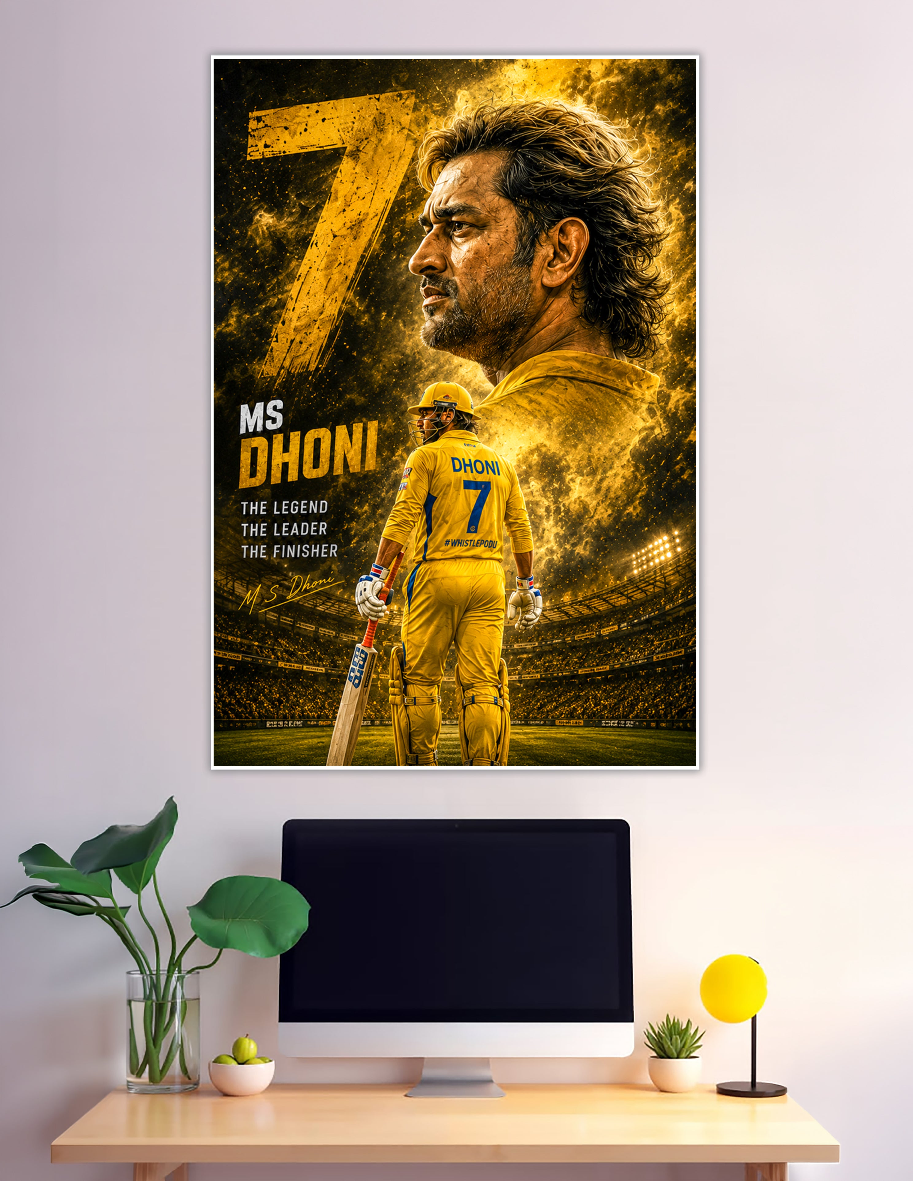 MS Dhoni number 7 CSK yellow jersey cricket poster