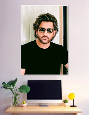 Stylish man with sunglasses and wavy hair portrait poster