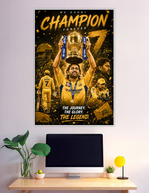 MS Dhoni lifting IPL trophy CSK champion poster