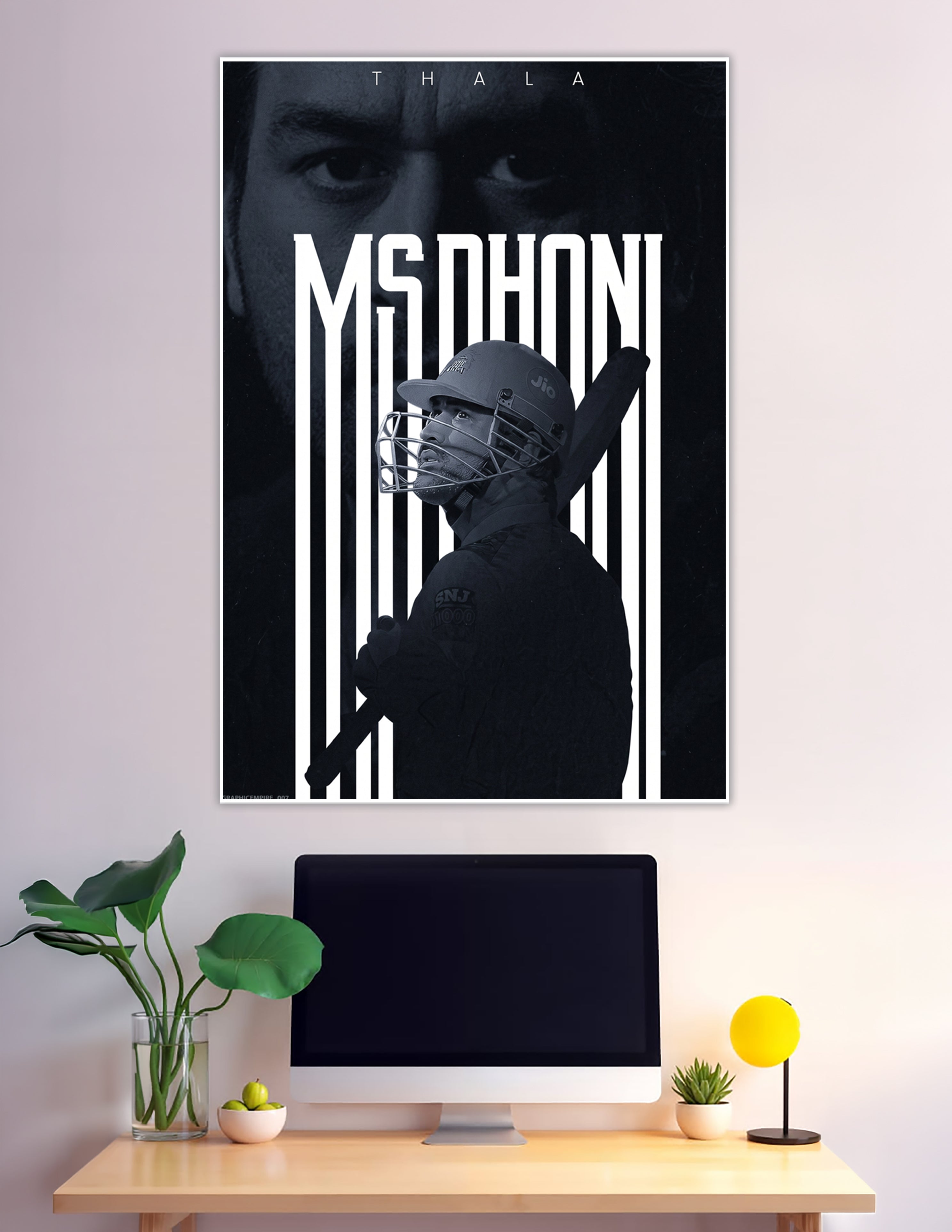 MS Dhoni Thala black and white cricket legend poster