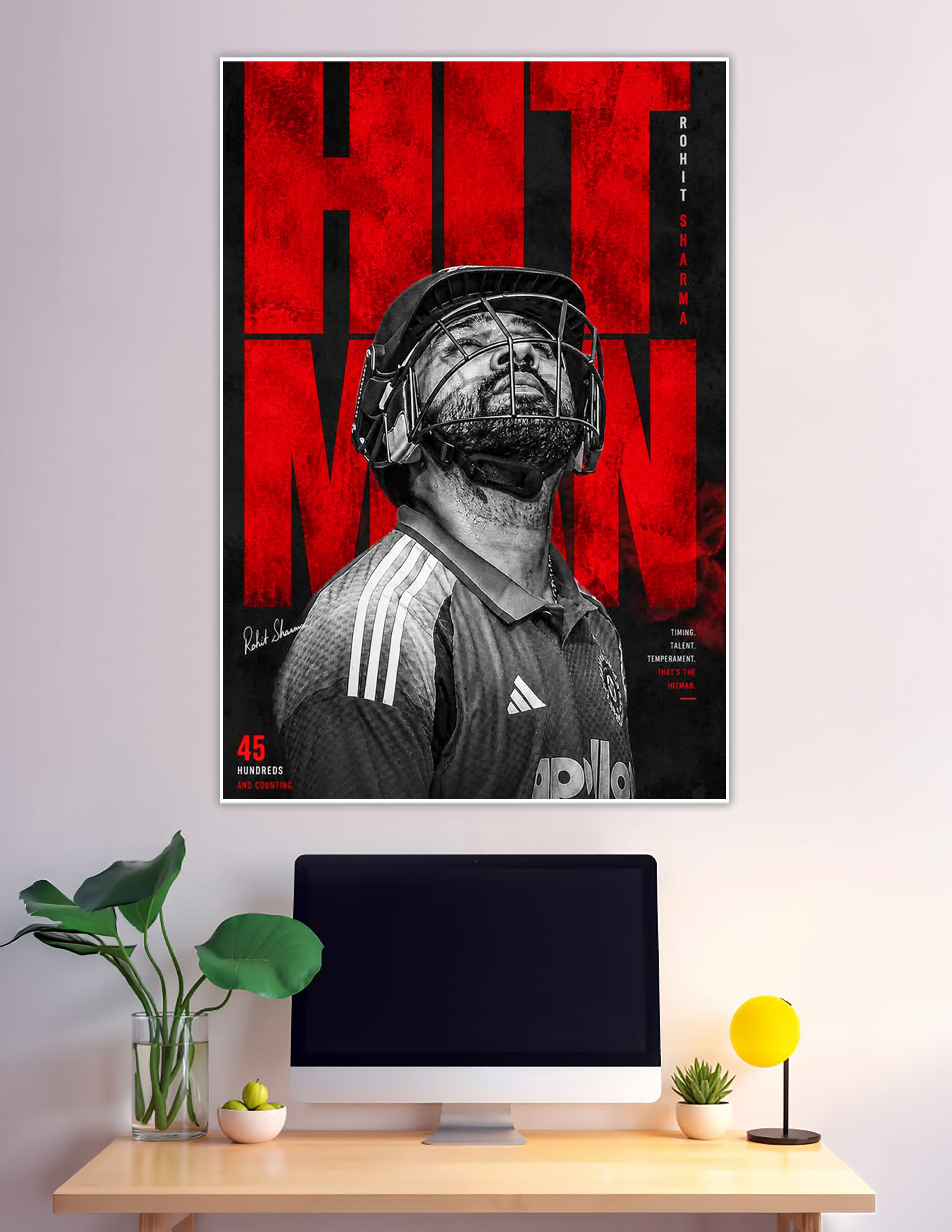 Rohit Sharma Hitman bold red cricket sports poster