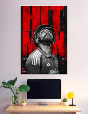 Rohit Sharma Hitman bold red cricket sports poster