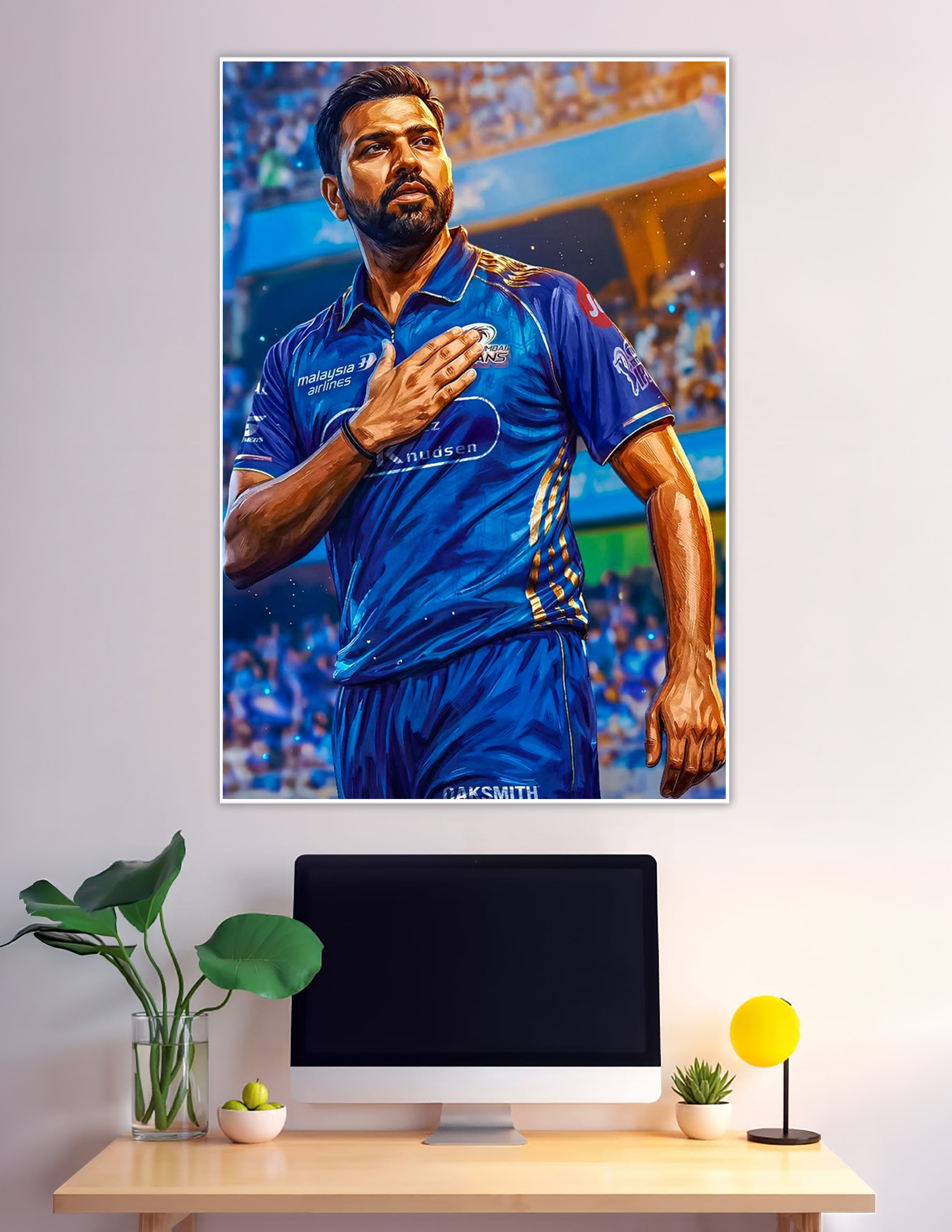 Mumbai Indians cricket player digital art blue jersey poster