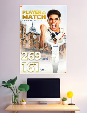 Shubman Gill Player of the Match cricket celebration poster