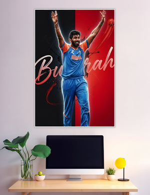 Jasprit Bumrah celebrating in India blue cricket jersey