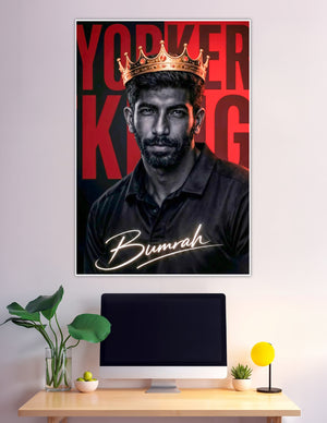 Jasprit Bumrah Yorker King crown cricket poster