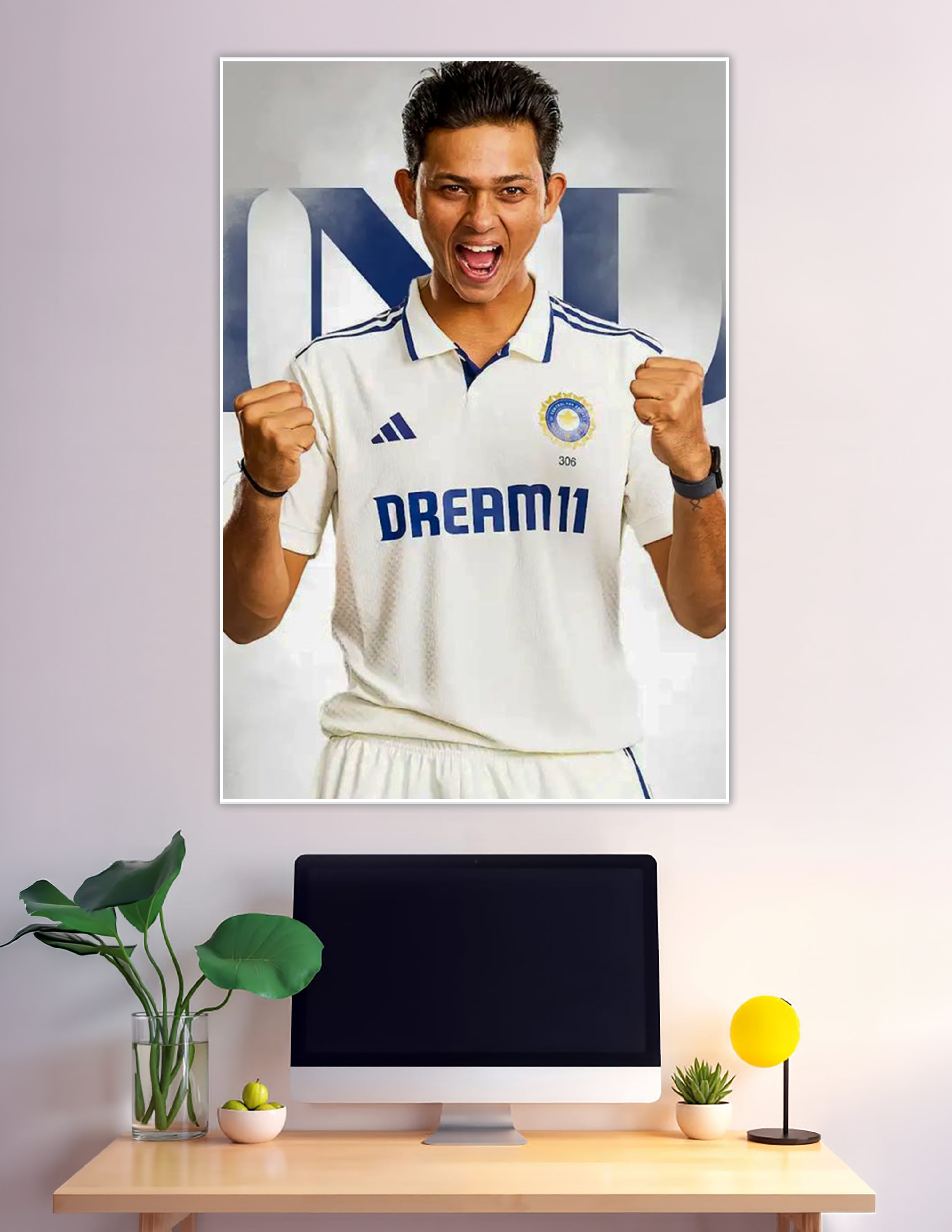India Test cricket player 306 celebrating in white BCCI jersey