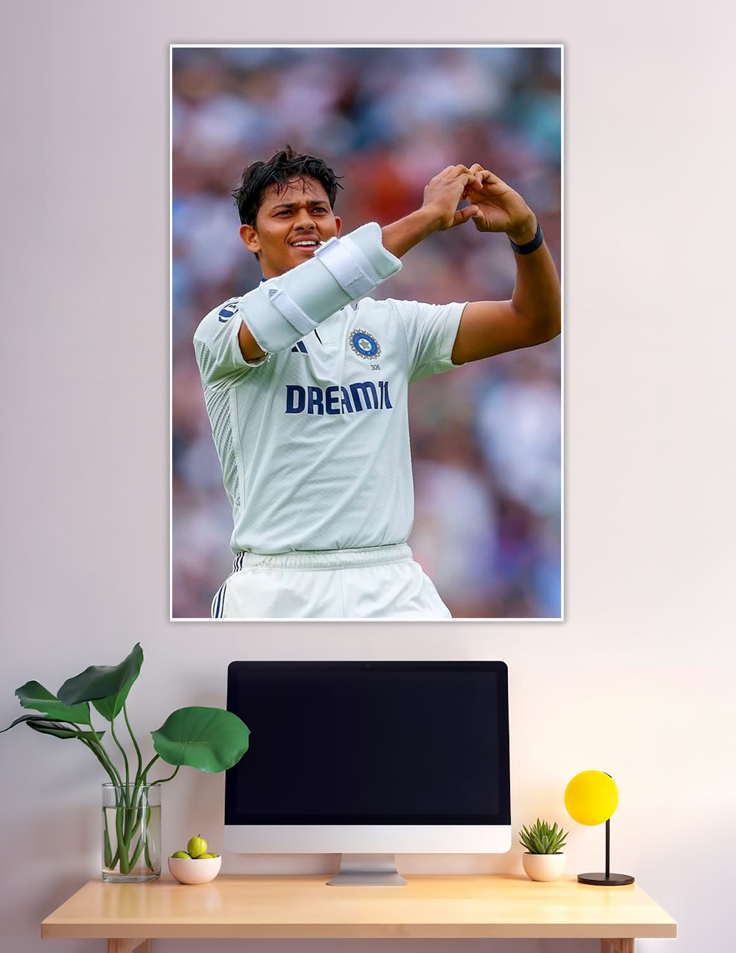 Young Indian cricketer heart gesture celebration Test match