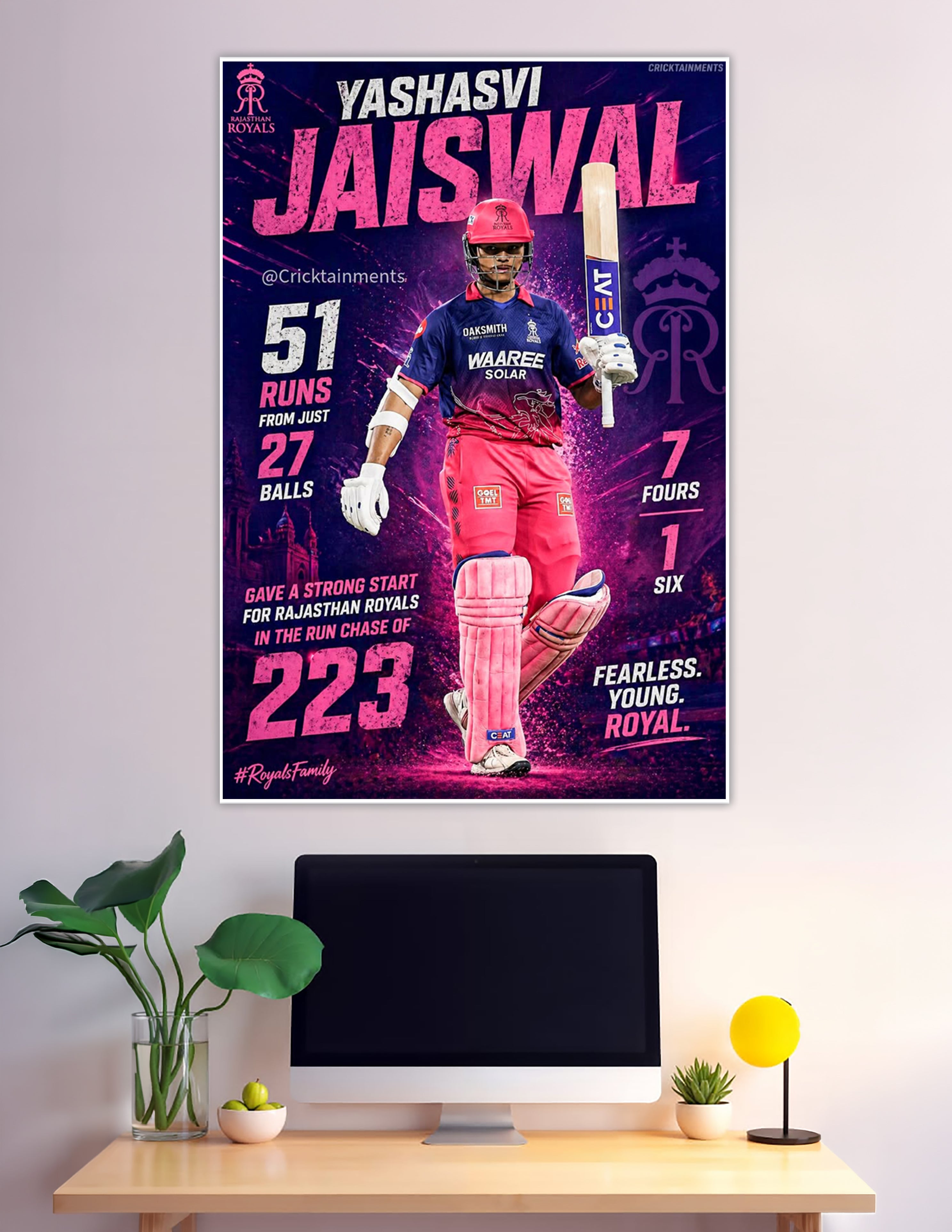 Yashasvi Jaiswal Rajasthan Royals IPL cricket stats poster