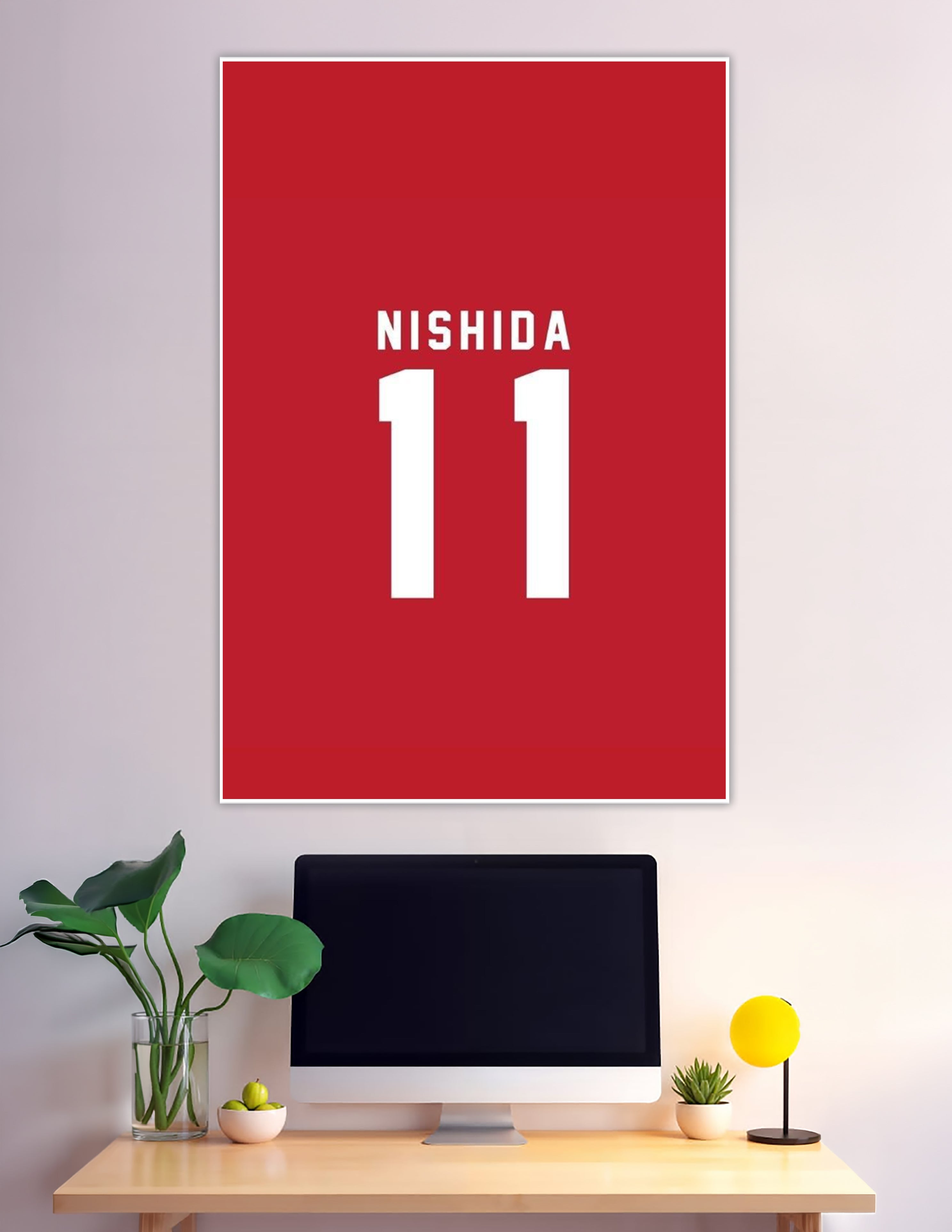 Nishida number 11 bold red jersey style poster