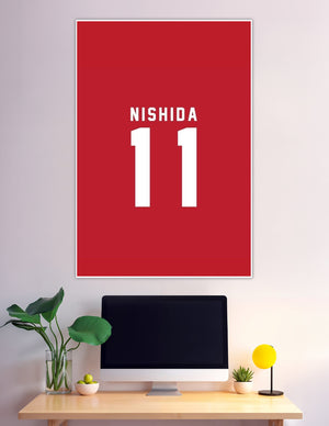 Nishida number 11 bold red jersey style poster