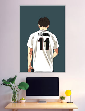 Anime illustration of Nishida wearing jersey number 11