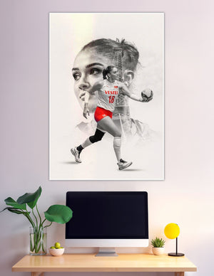 Double exposure volleyball player Eiffel Tower sports poster