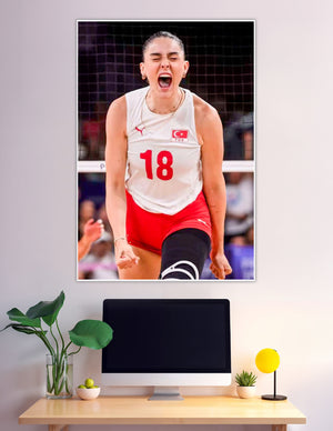 Turkey volleyball player number 18 celebrating victory roar