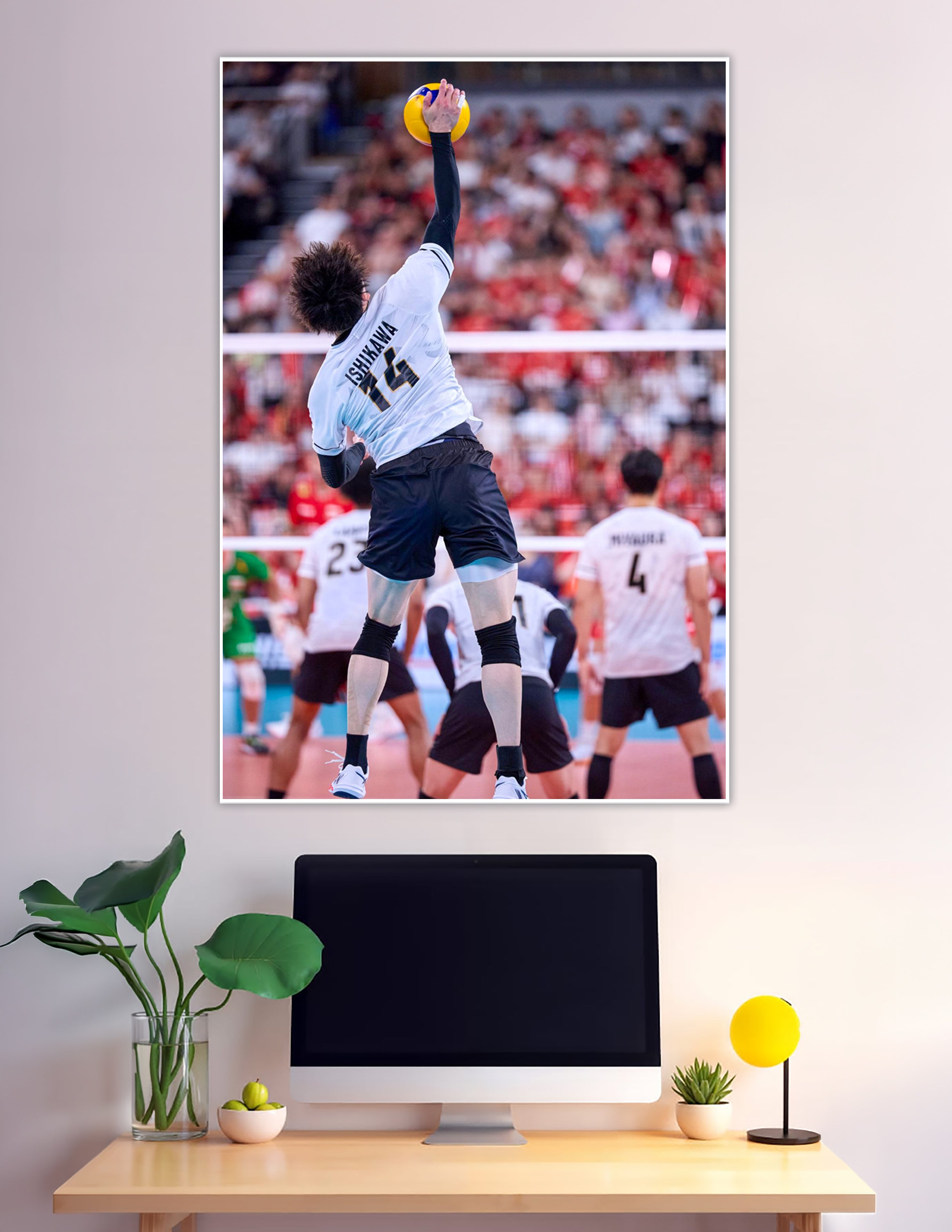 Ishikawa number 14 jumping volleyball serve action poster