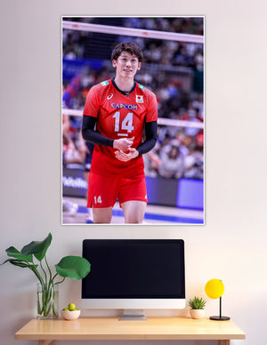Japan national volleyball player number 14 red jersey smiling