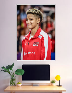 Turkey national team athlete smiling in red Puma jersey