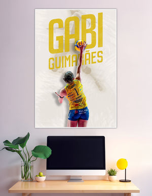 Gabi Guimarães spiking volleyball in yellow jersey poster