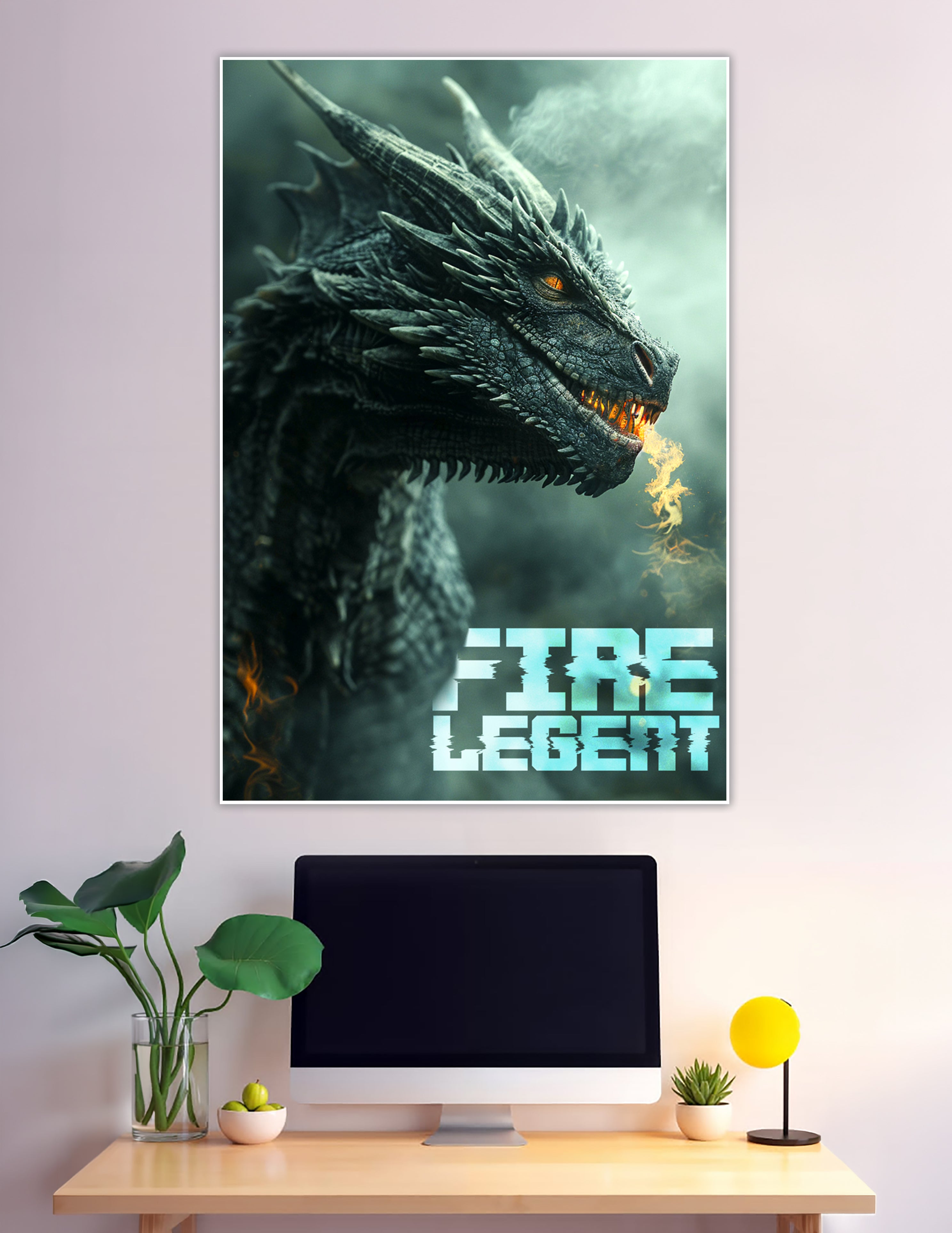 Fire Legend fire-breathing dragon dark fantasy poster