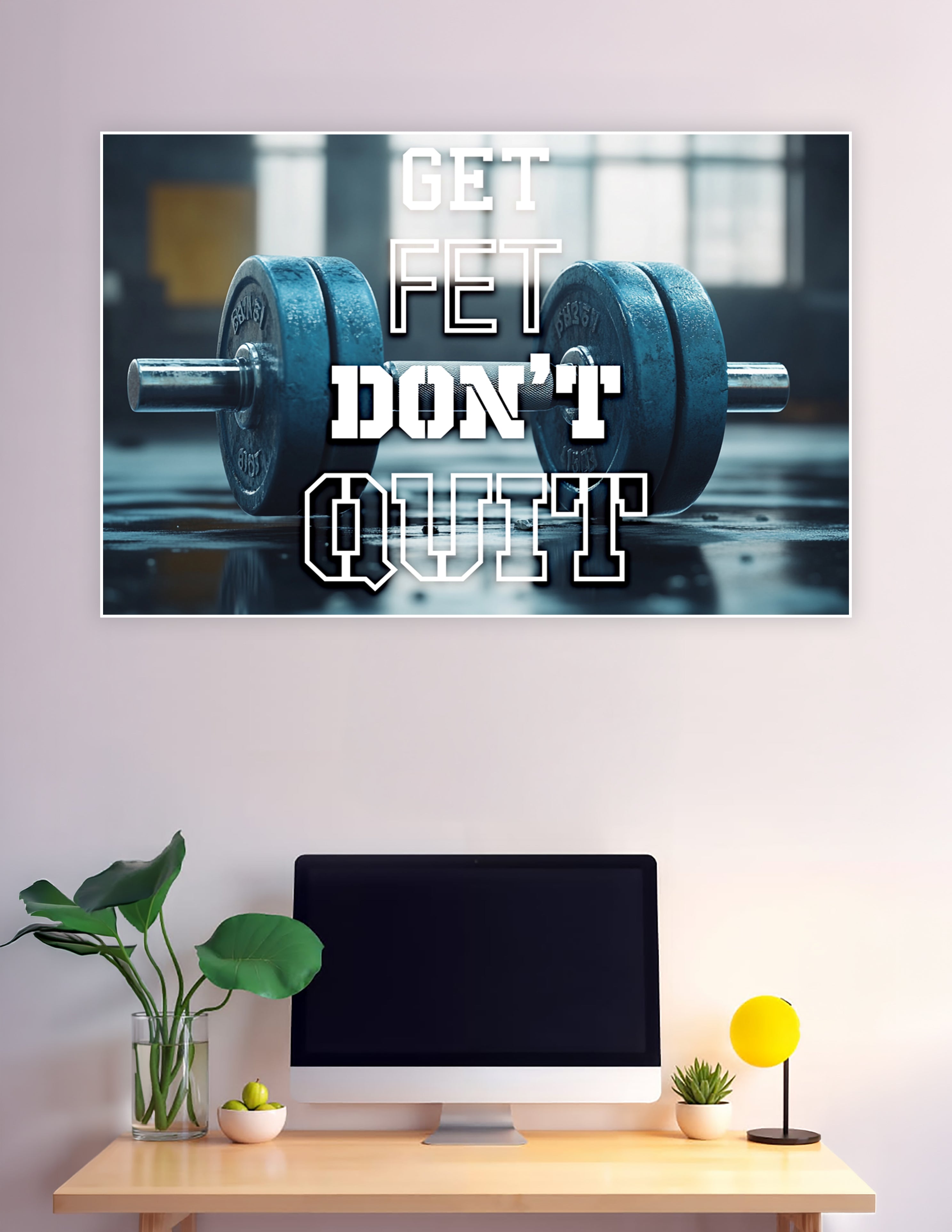 Gym motivation poster with dumbbell and bold typography