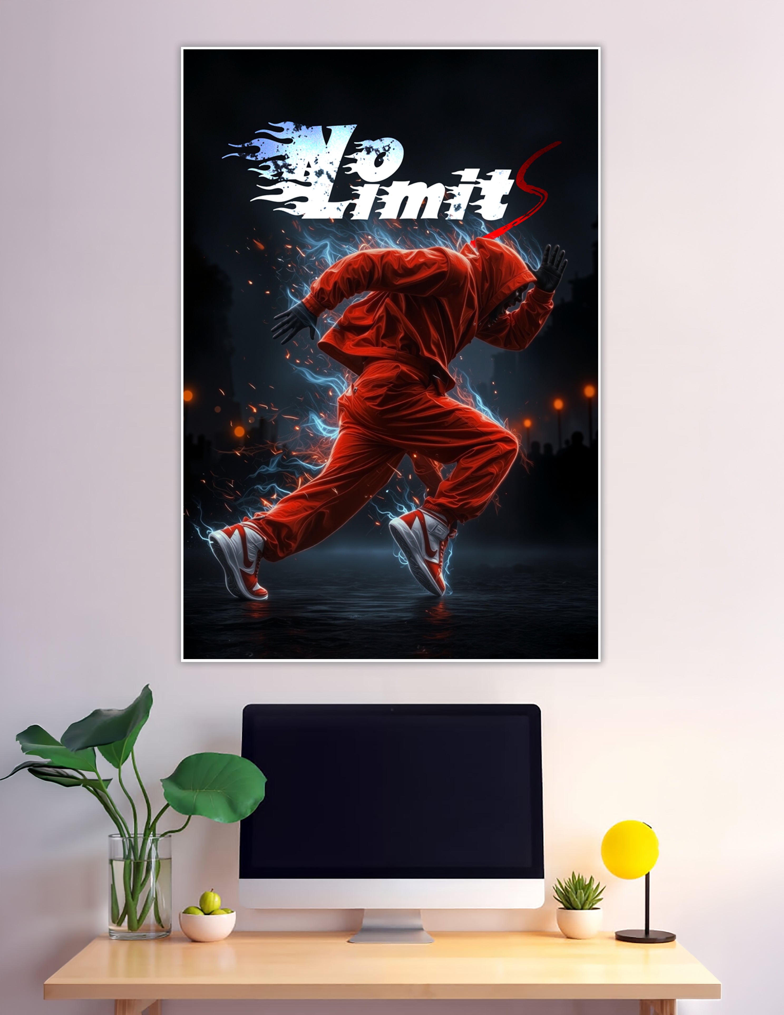 Breakdancer in red with electric fire no limits poster