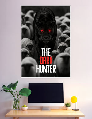 Black panther with red eyes among grey sheep poster