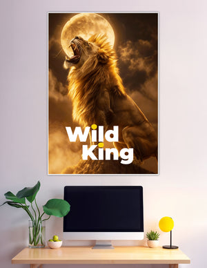 Roaring lion under full moon Wild King poster