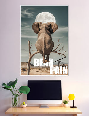 Surreal elephant sitting on dead tree under full moon