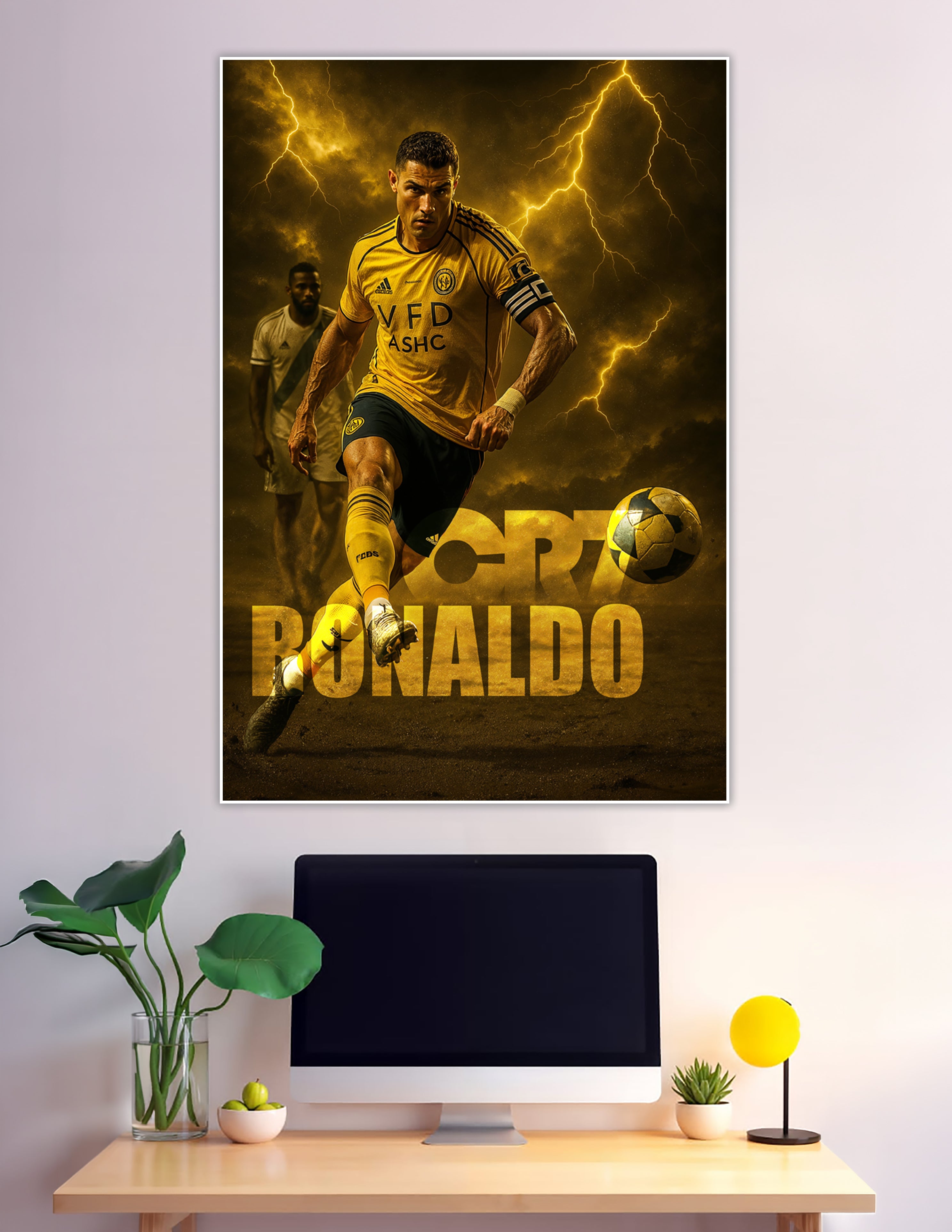 CR7 Ronaldo golden Al-Nassr kit lightning storm poster