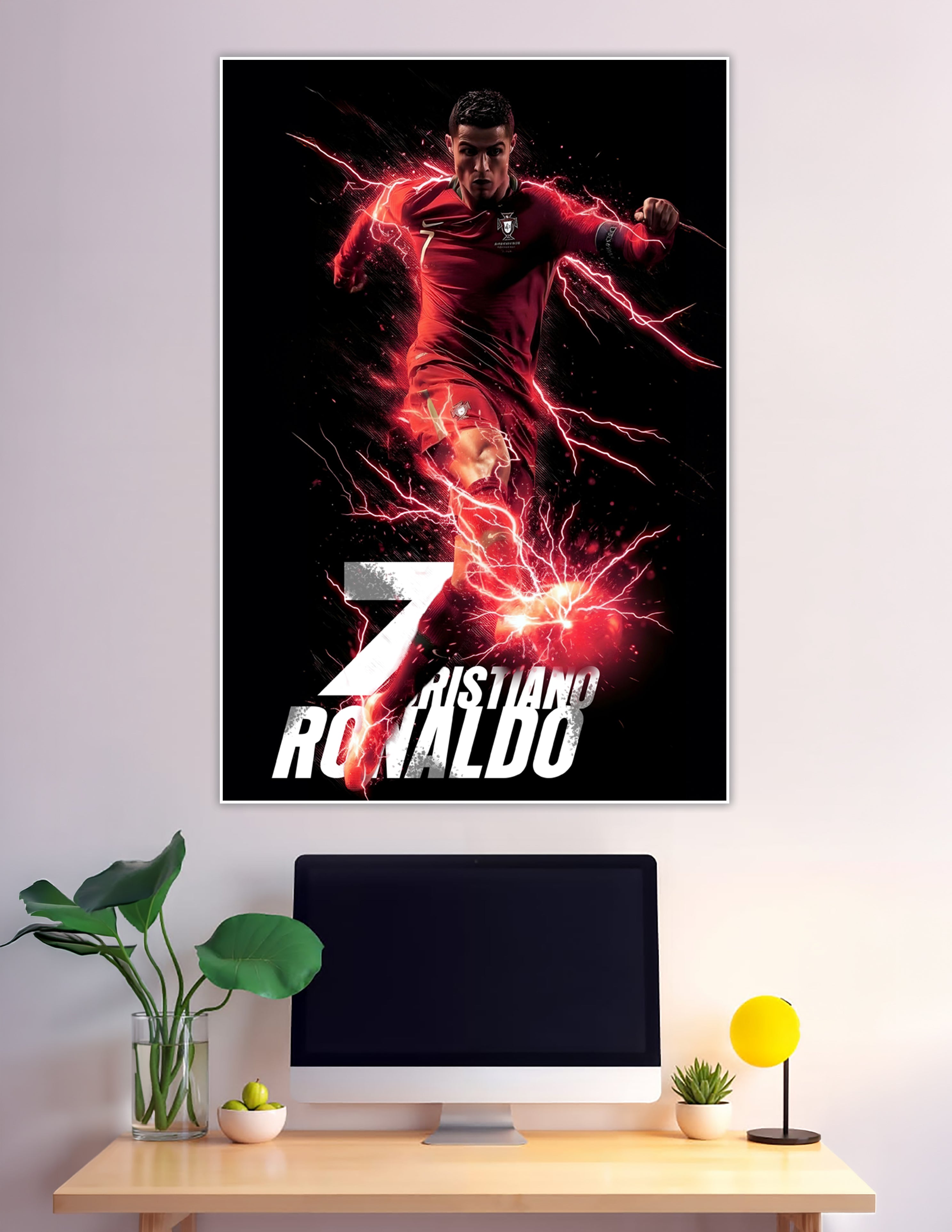Cristiano Ronaldo CR7 Portugal jersey red lightning poster