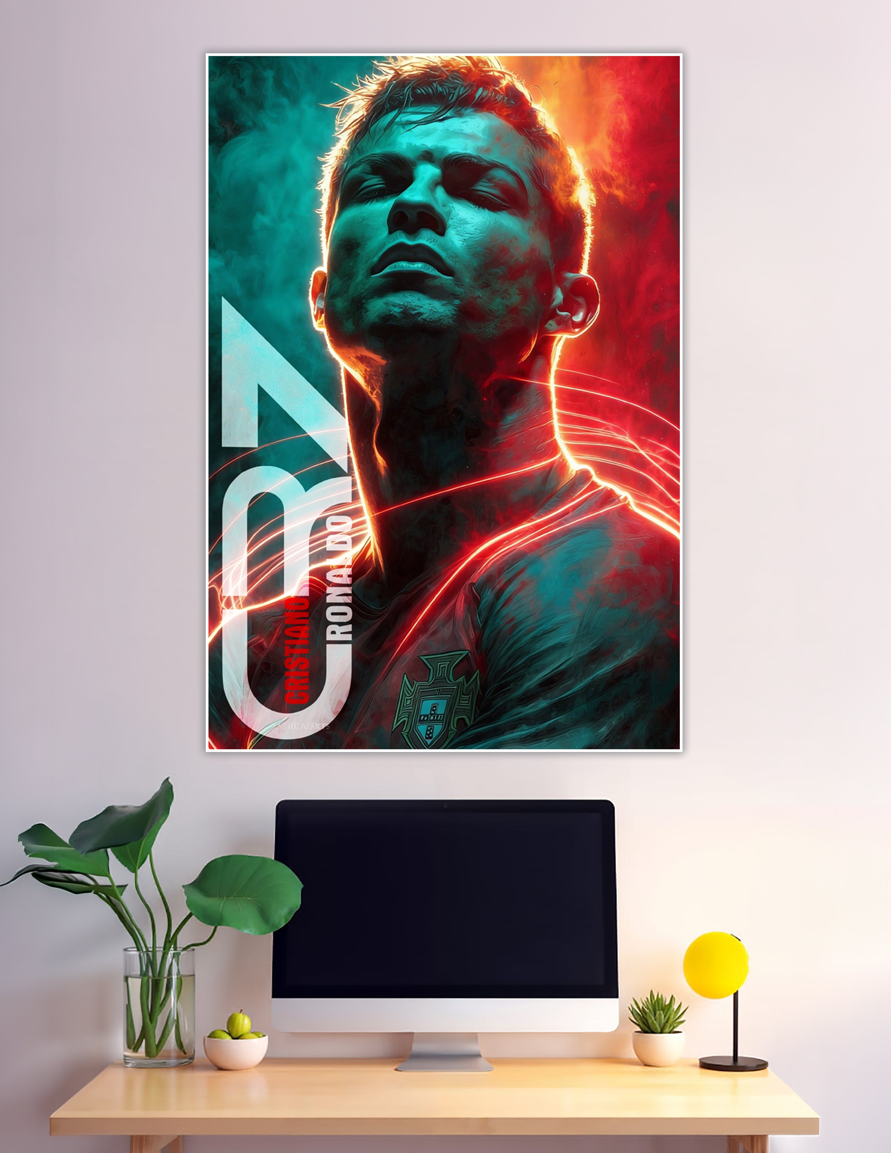 Cristiano Ronaldo CR7 neon digital art Portugal poster