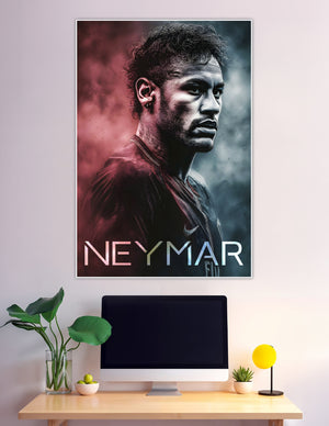 Neymar dramatic red blue smoke portrait sports poster