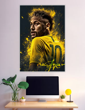 Neymar Jr Brazil number 10 yellow jersey glowing poster