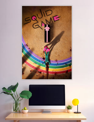 Squid Game Season 2 poster with rainbow and masked guard
