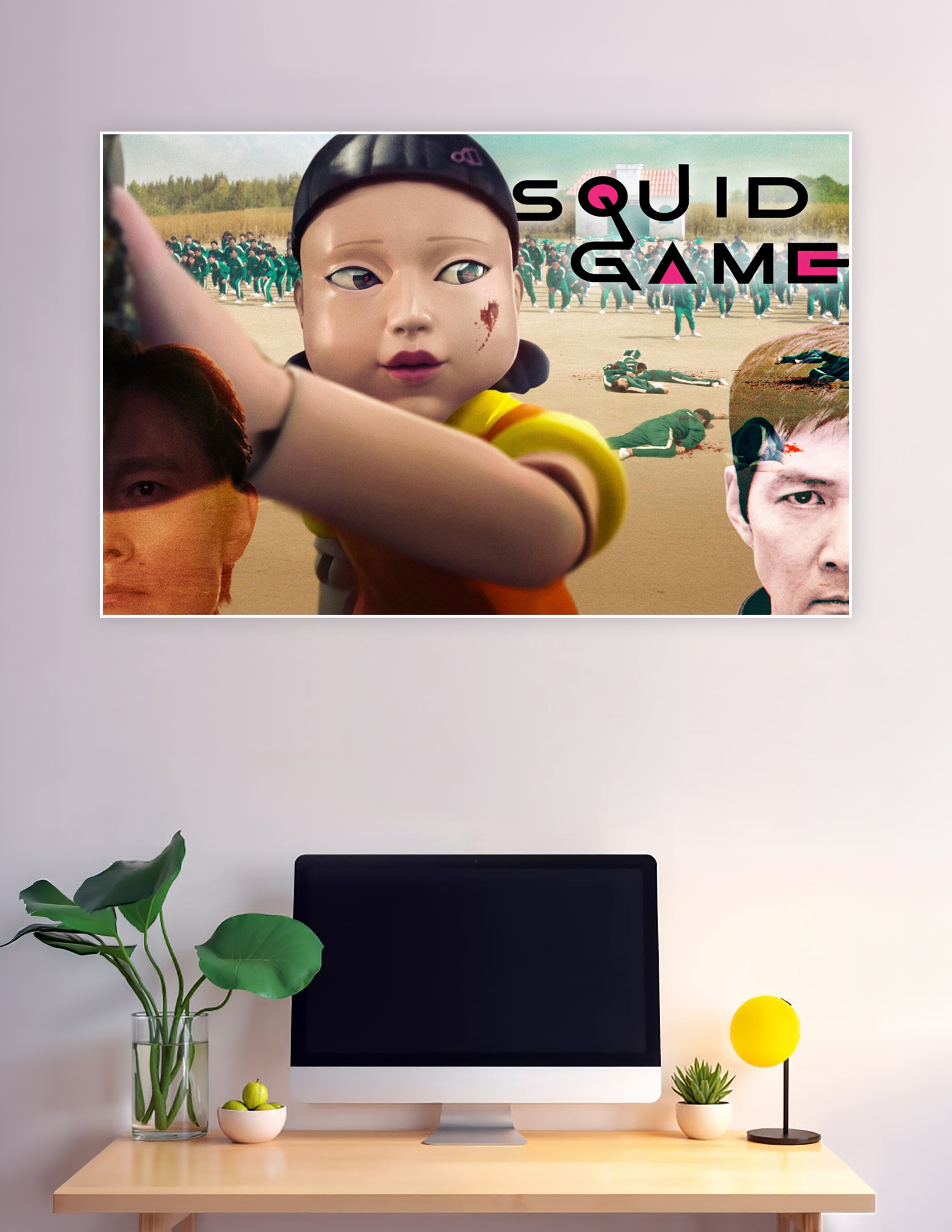 Squid Game poster featuring iconic doll and players