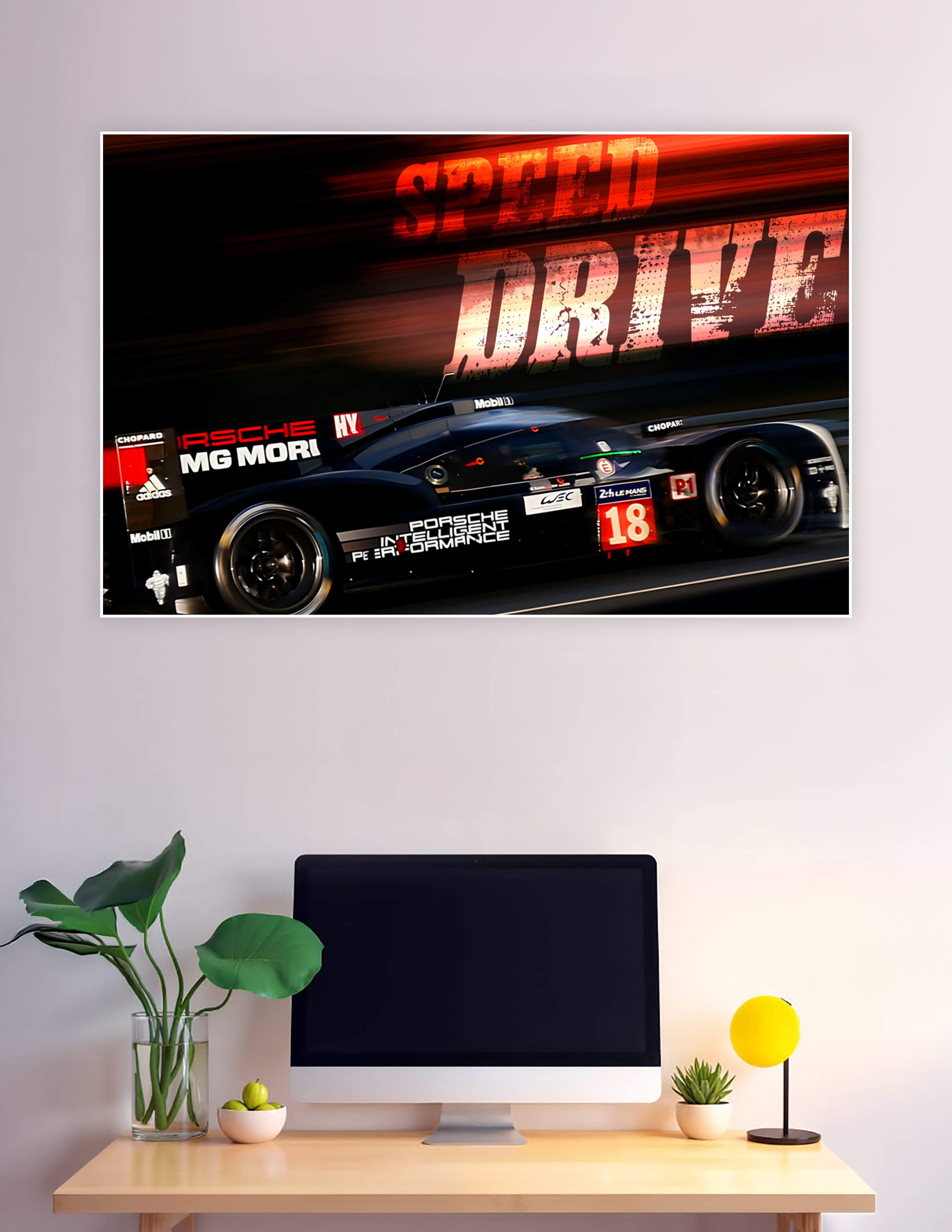 Porsche #18 LMP1 Le Mans race car speed poster