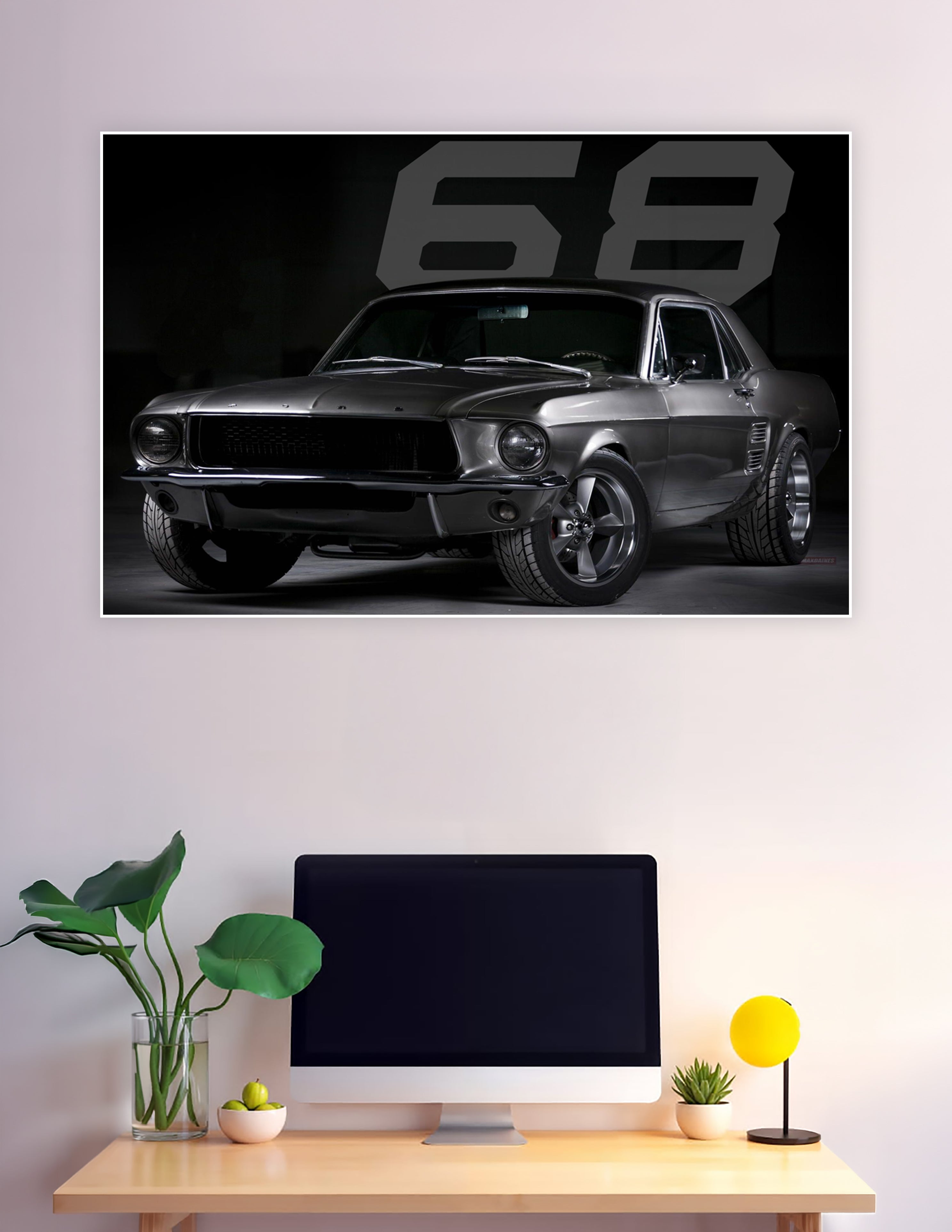 1968 Ford Mustang fastback dark dramatic studio poster