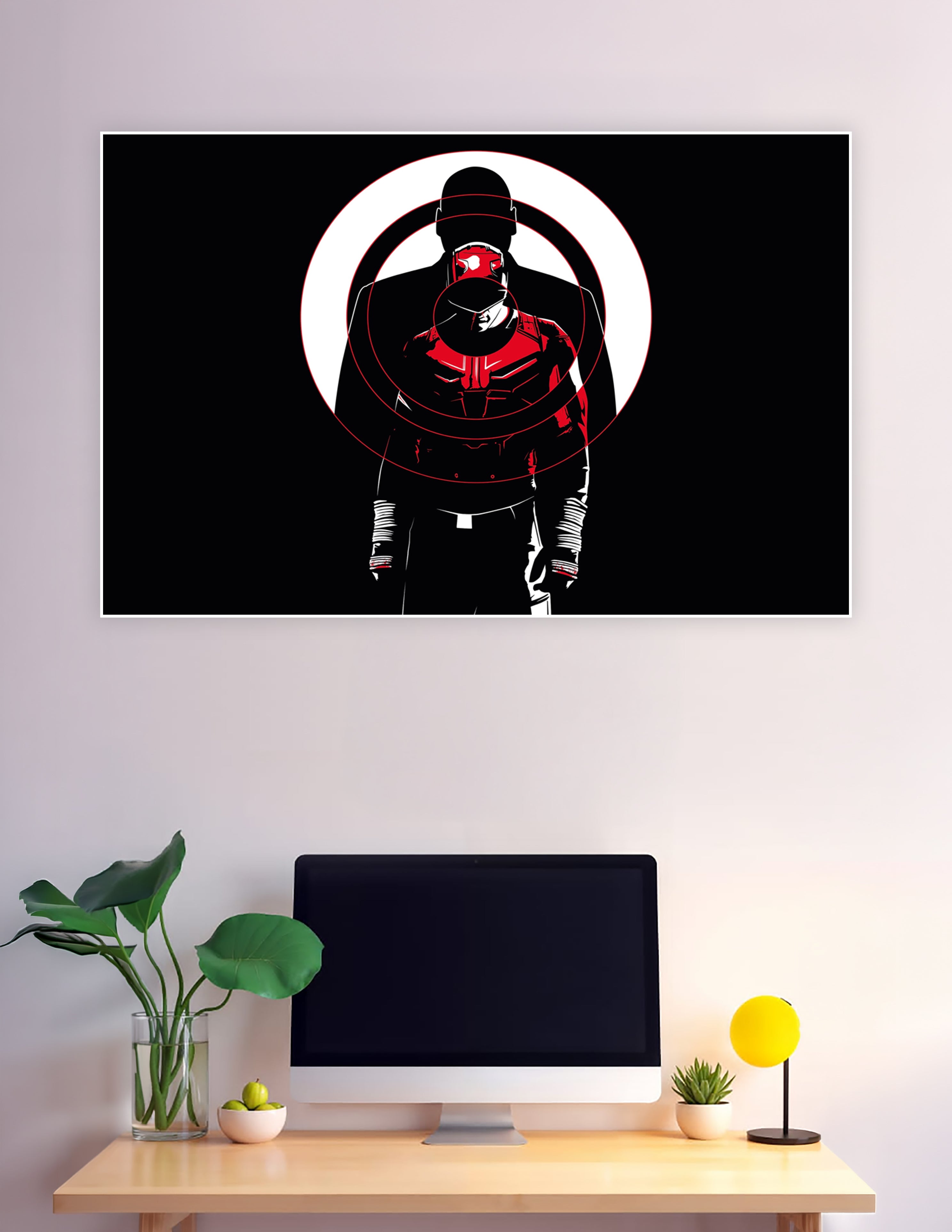 Daredevil red black minimalist silhouette comic art poster