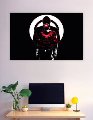 Daredevil red black minimalist silhouette comic art poster