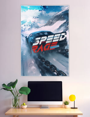 Speed Rage sports car racing through snowy mountain landscape